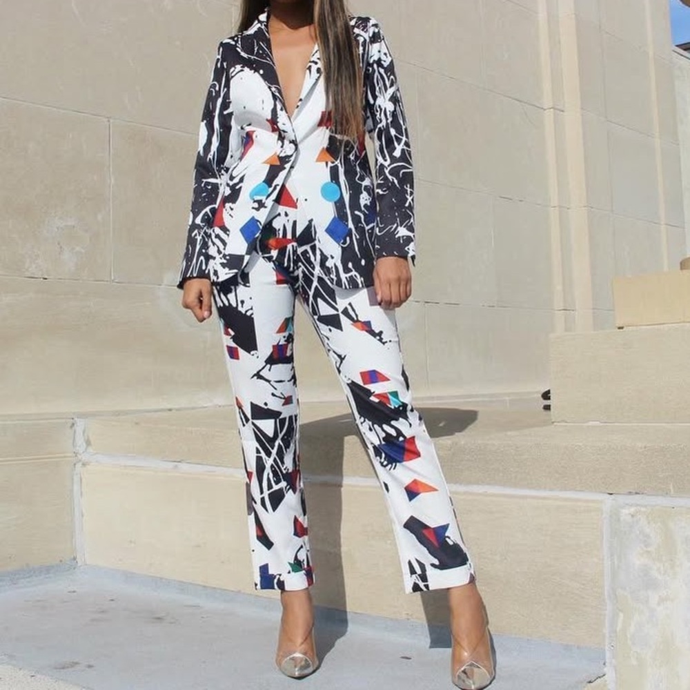 Contemporary Abstract Print Women's Pantsuit